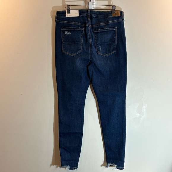 AMERICAN EAGLE  Sz 14S Dark Wash Distressed Chewed Hem Super High Rise Jeans NEW - Picture 7 of 13